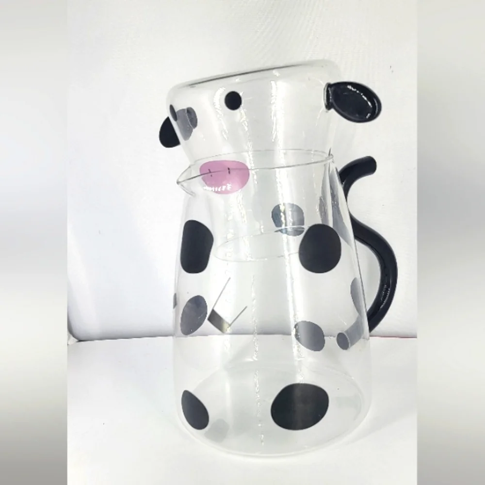Clear Glass Cow Tumble Up Mini Pitcher & Cup Bedside Water‎ Pitcher Mingshang